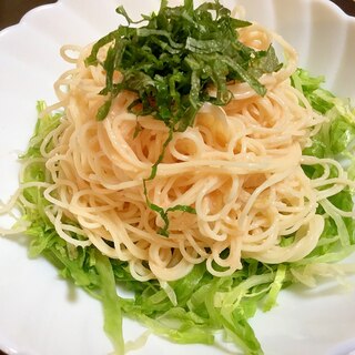 レタスと大葉のたらこパスタ